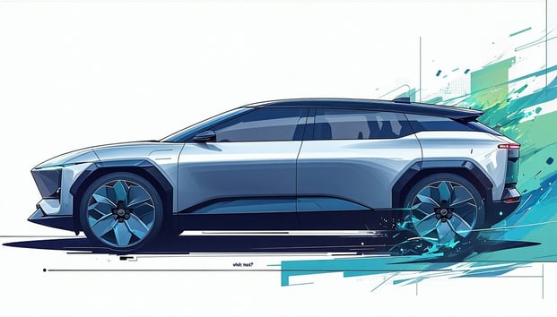 a very slim email header preferably 600w by 95h vector art signifying whats next  the future in automotive  lets use a chinese SUV BEV body style simple coloring a haziness about the future as it is undefined-1